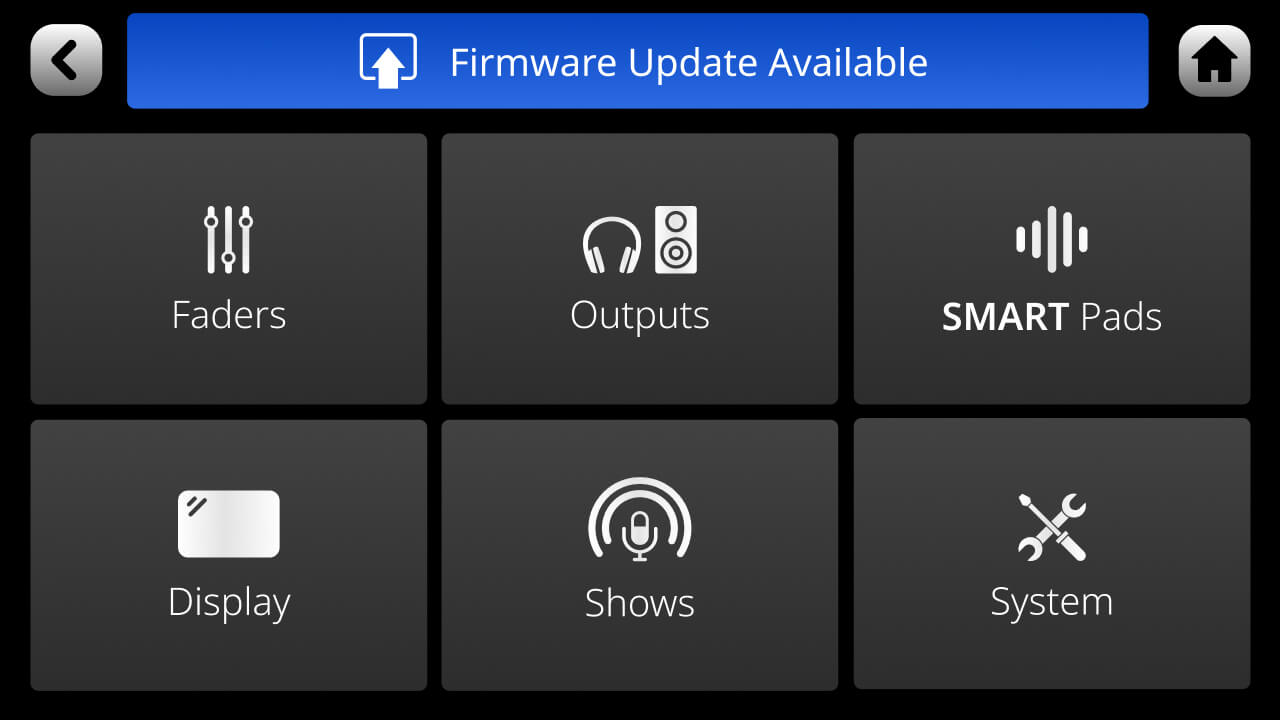 RØDECaster Pro II screen showing Firmware Update Available