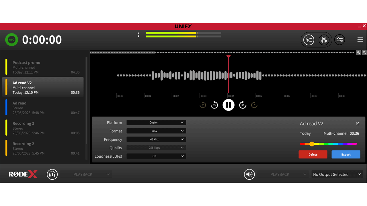 UNIFY recording window