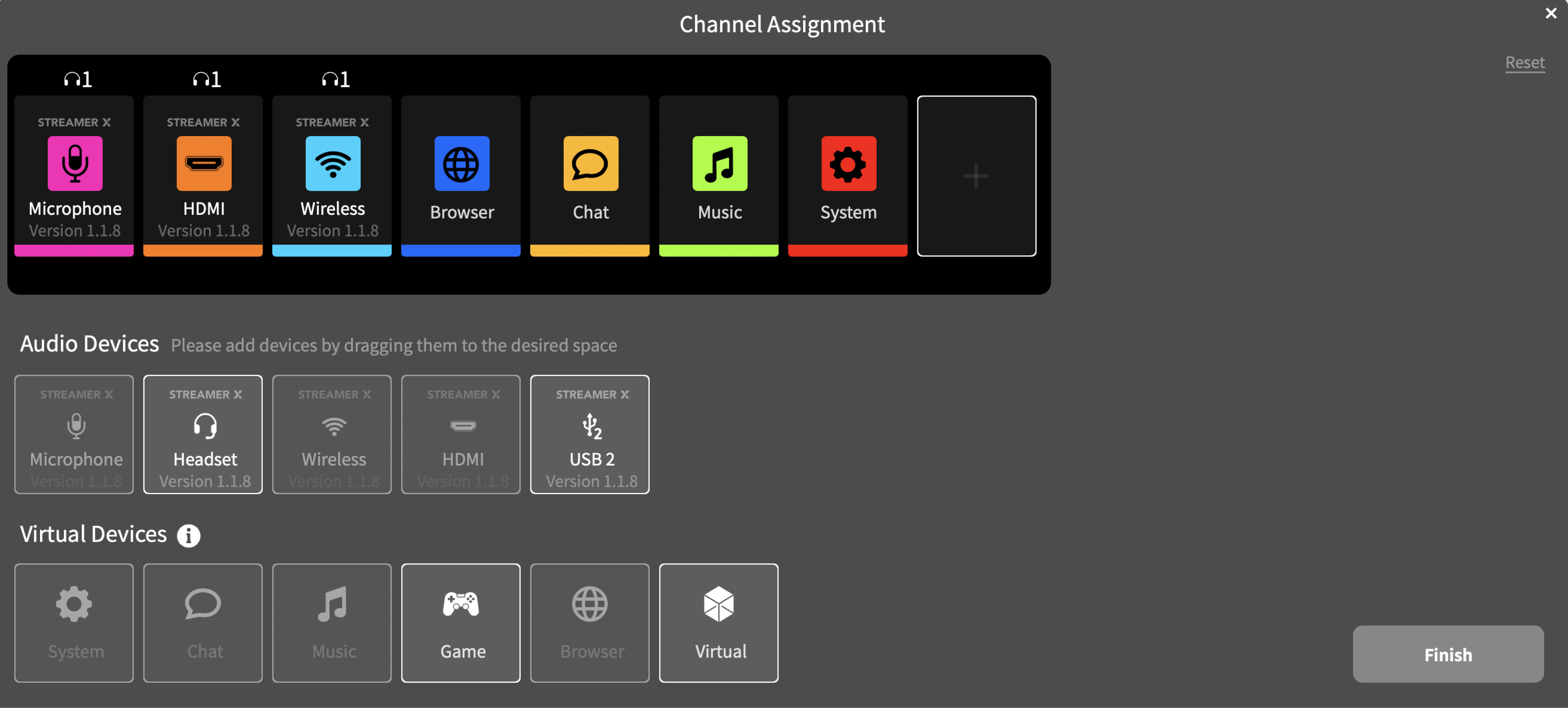 Available channels in the Channel Assignment menu of UNIFY