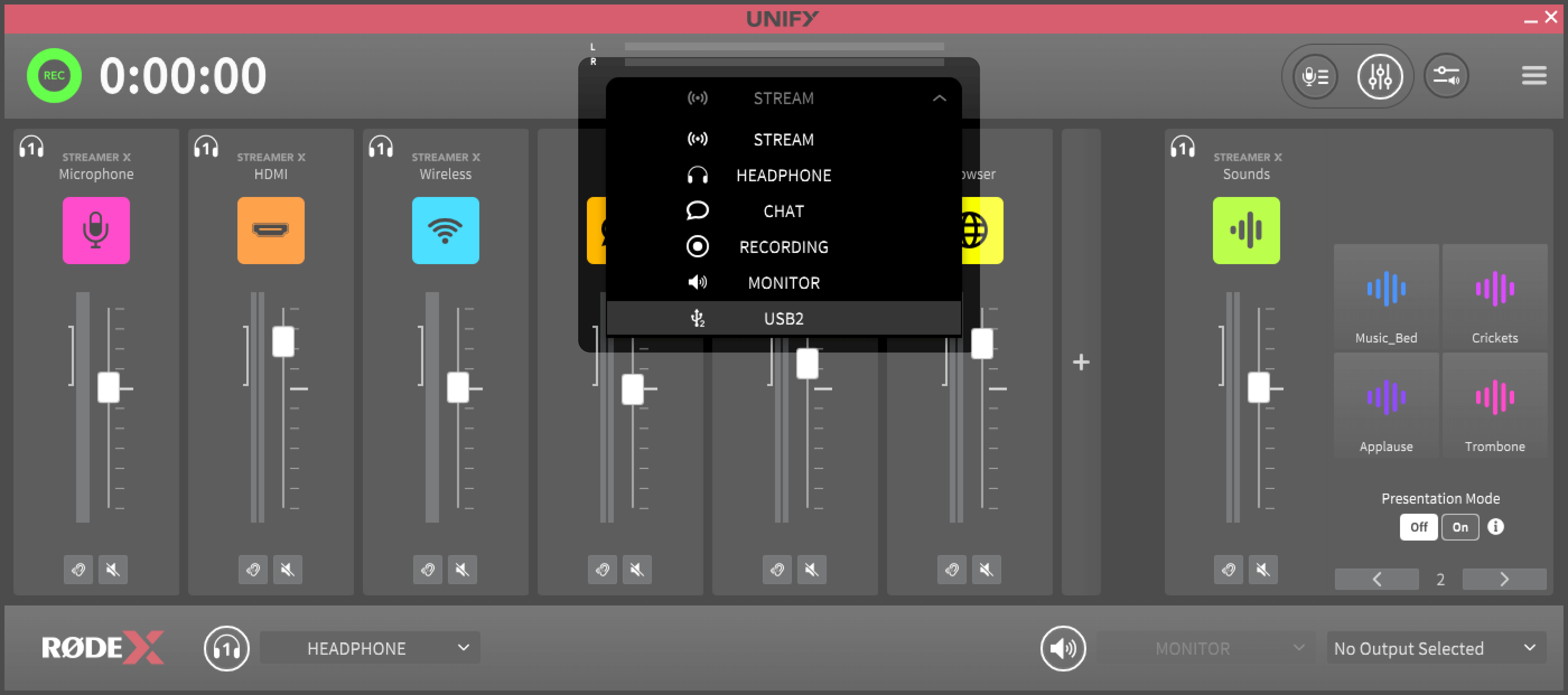 USB 2 submix window in UNIFY