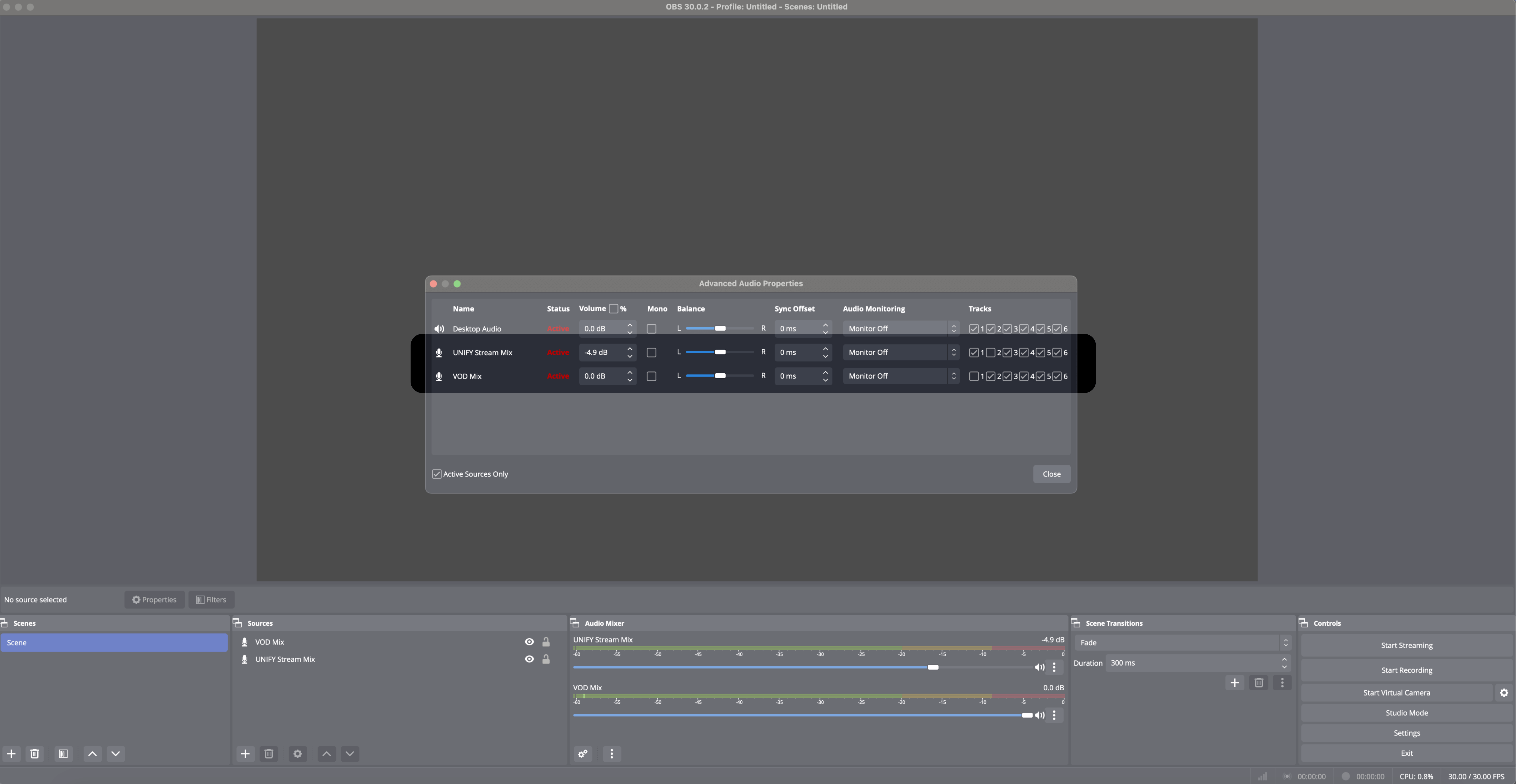 OBS Advanced Audio Properties window