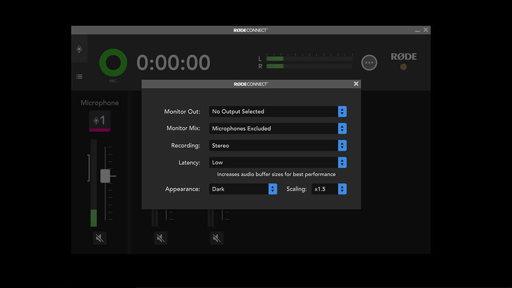 RØDE Connect preference settings